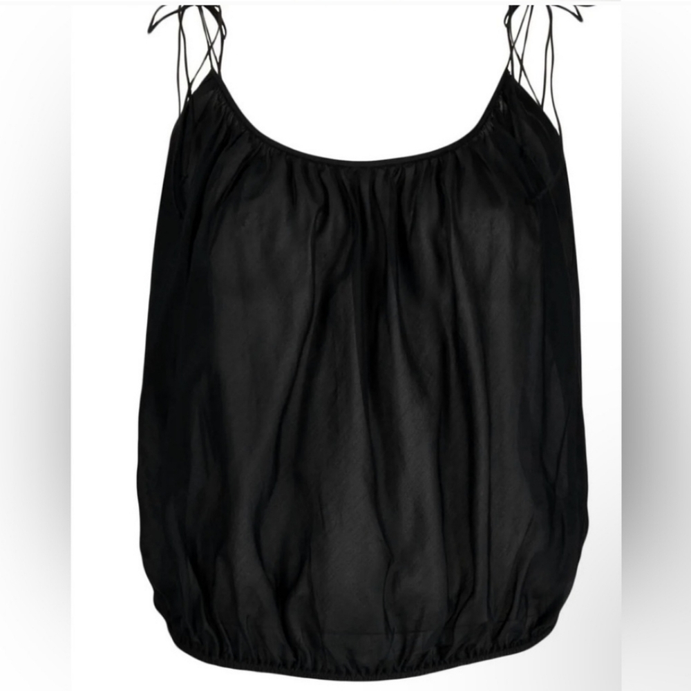 NWT Tory Burch Black Cotton Silk Bubble Hem Tank w/ Adjustable Straps - Picture 2 of 8